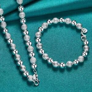 925 Sterling Silver Pearl Necklace Bracelet Set Women Anniversary Birthday Gift
